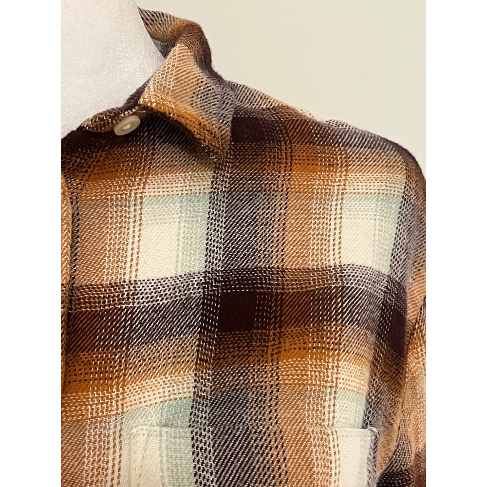 Madewell plaid flannel Button down shirt women's‎ small 100% cotton brown cream - Picture 3 of 13